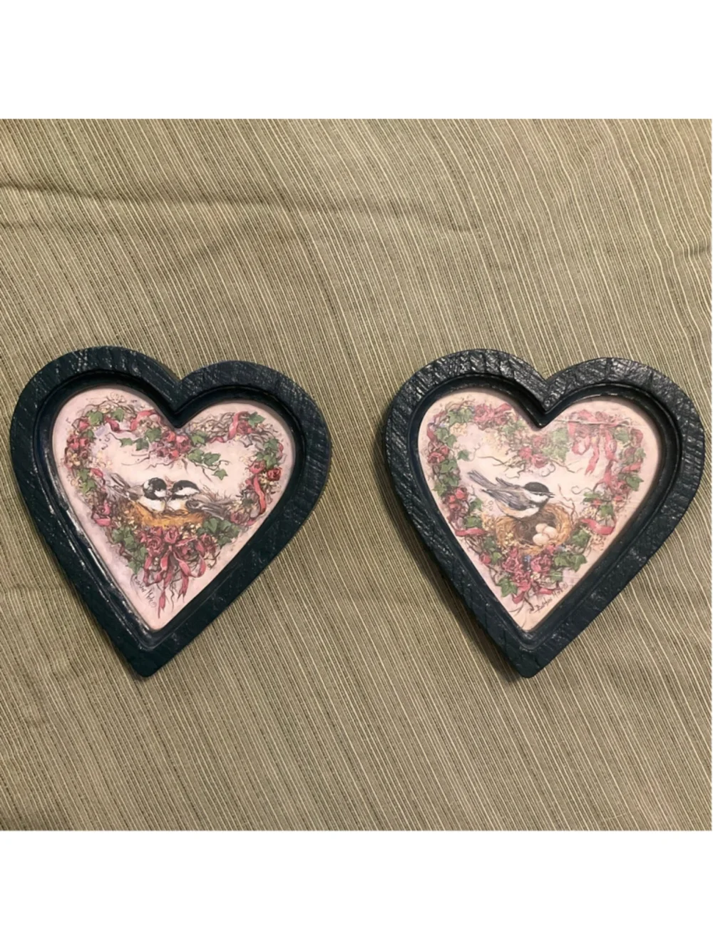 Vintage Cottage core Home Interiors 1987 Homco Heart Bird Frame Bird Prints